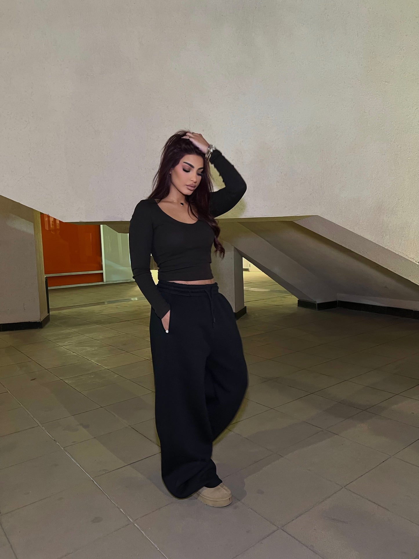 Baggy Balloon Melton Pants Black