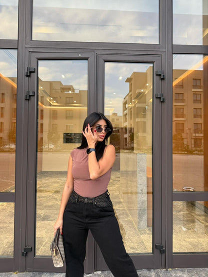 straight leg Jeans with Leopard Print Waist