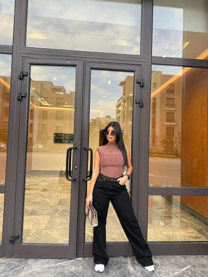 straight leg Jeans with Leopard Print Waist