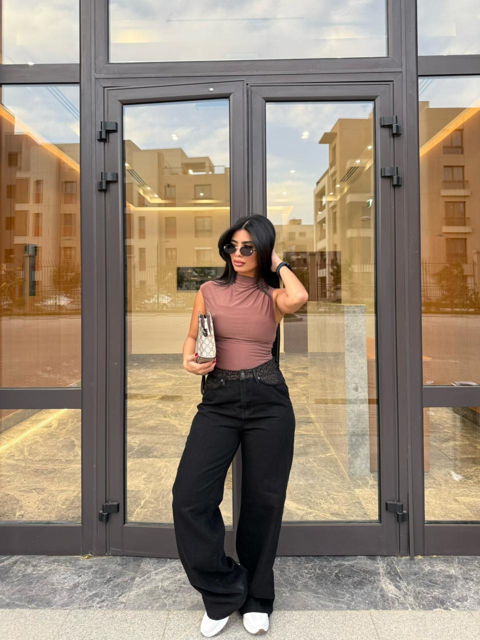 straight leg Jeans with Leopard Print Waist