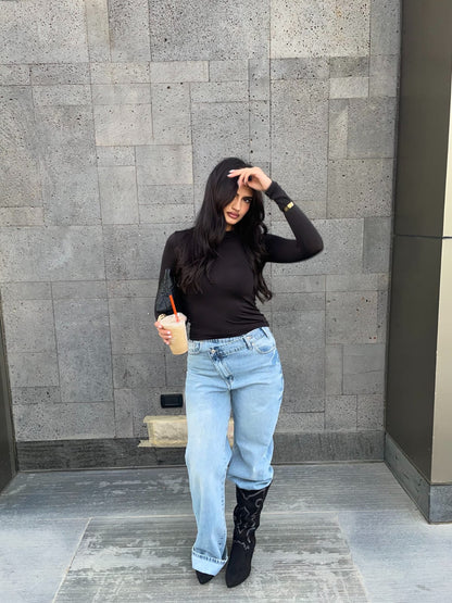 Wide Leg High Waisted Jeans cross light blue