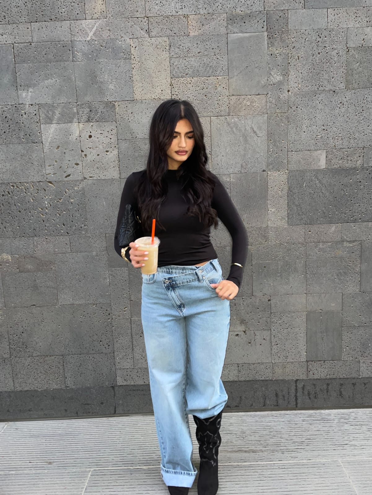 Wide Leg High Waisted Jeans cross light blue