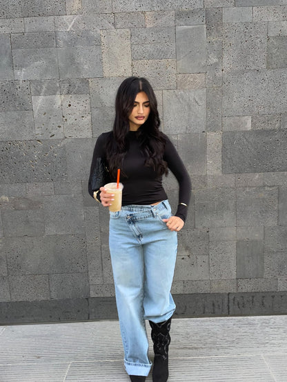 Wide Leg High Waisted Jeans cross light blue