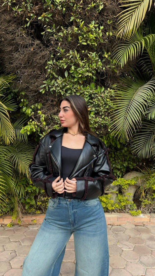 Cropped Leather Biker Jacket
