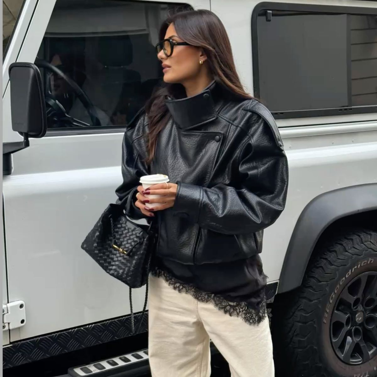 High Neck Faux Leather Jacket
