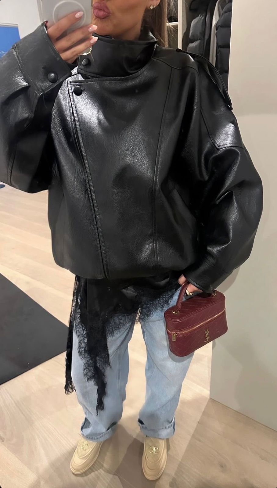 High Neck Faux Leather Jacket