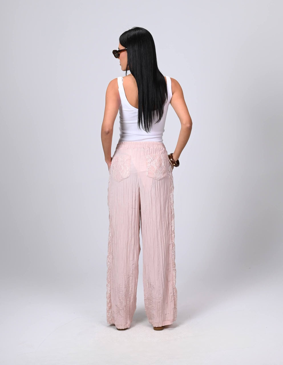 Crinkle Satin Pants Baby pink
