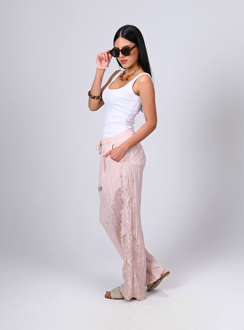 Crinkle Satin Pants Baby pink