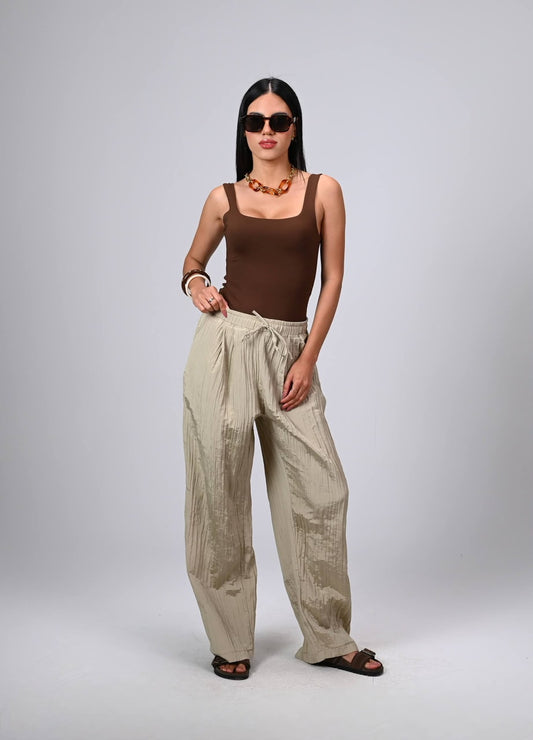 Crinkle Satin Pants light khaki