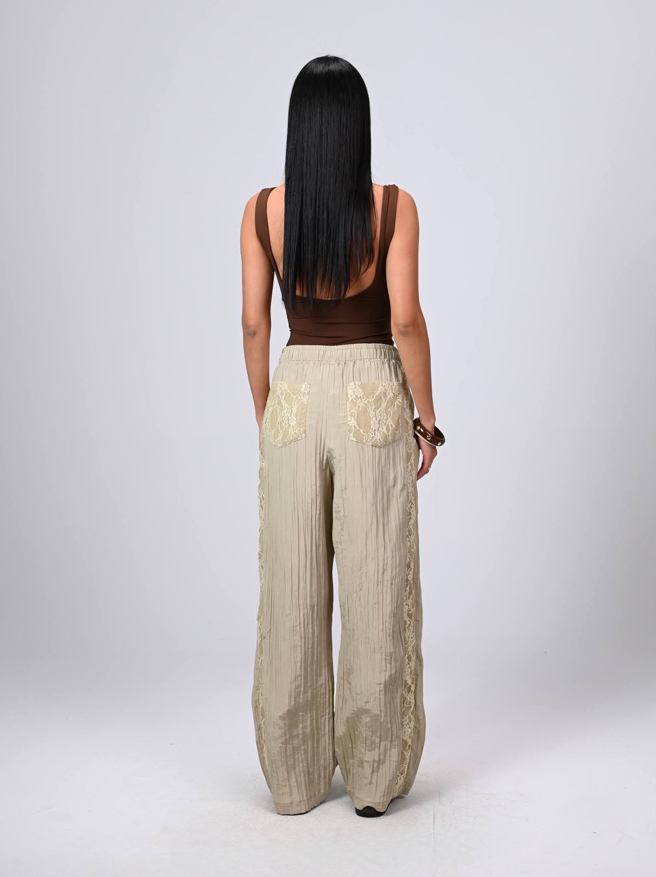 Crinkle Satin Pants light khaki