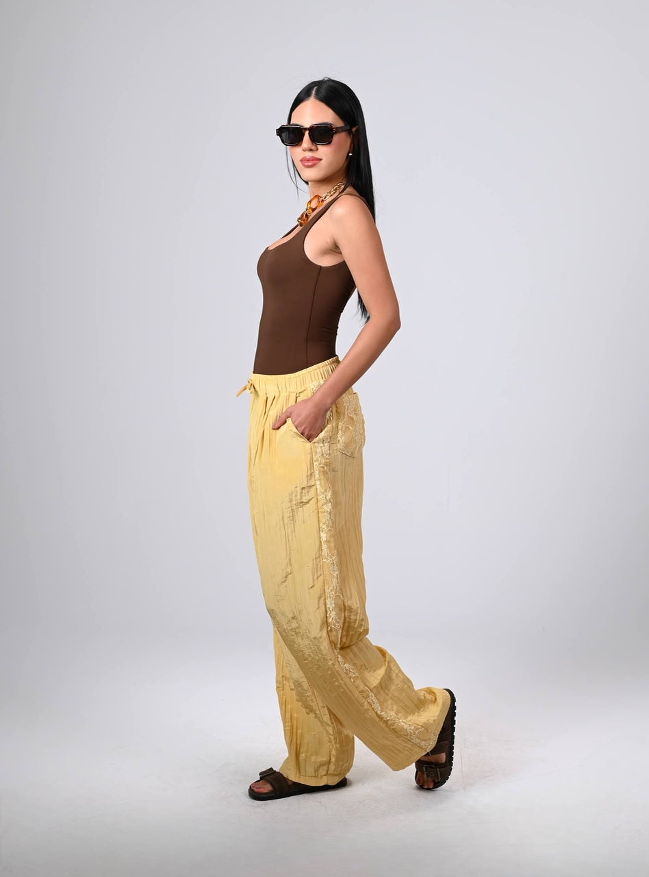 Crinkle Satin Pants Yellow
