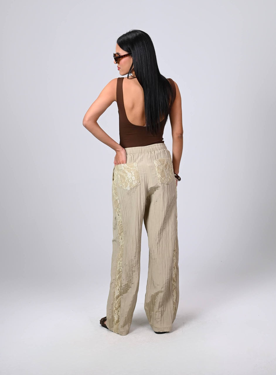 Crinkle Satin Pants light khaki