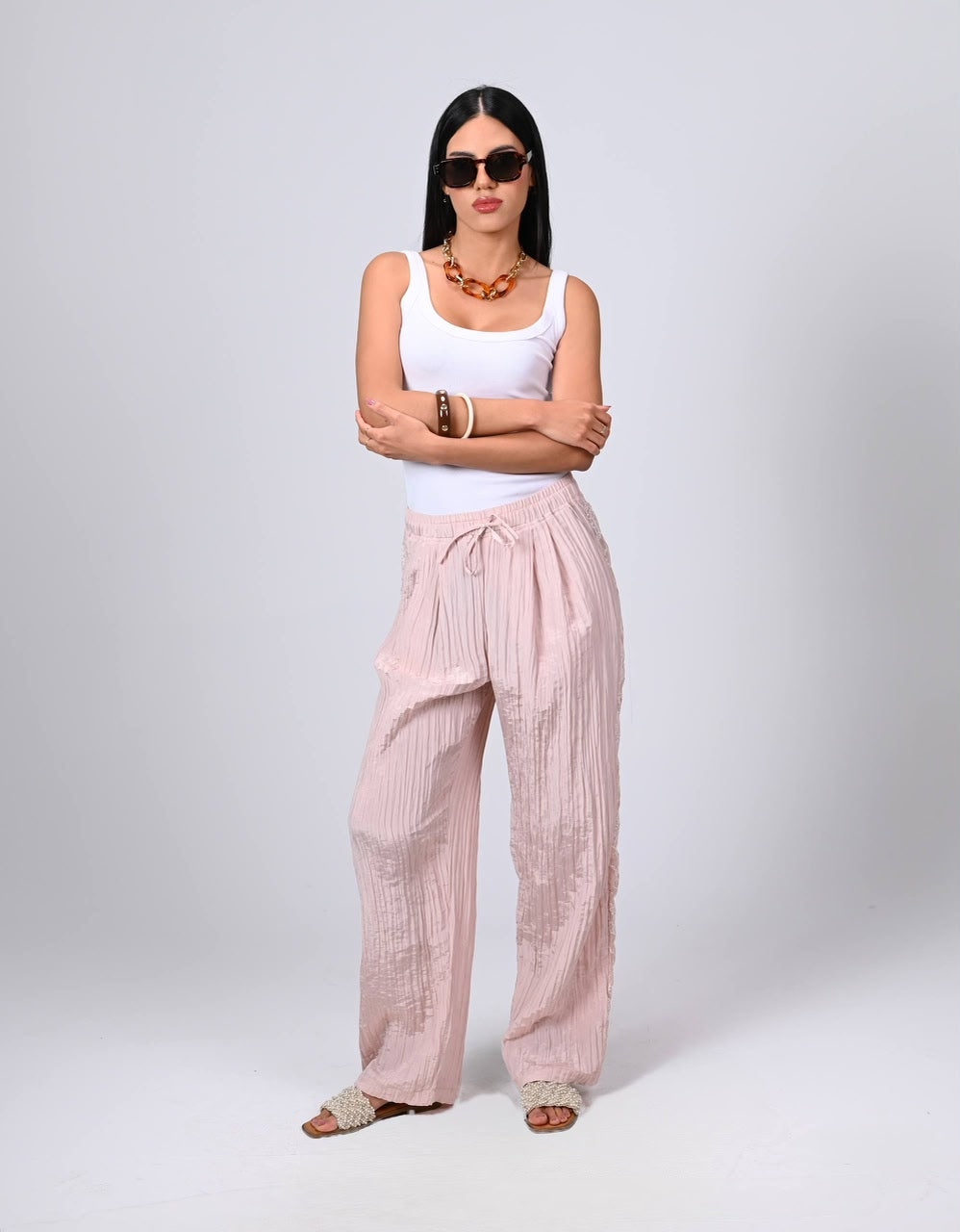 Crinkle Satin Pants Baby pink