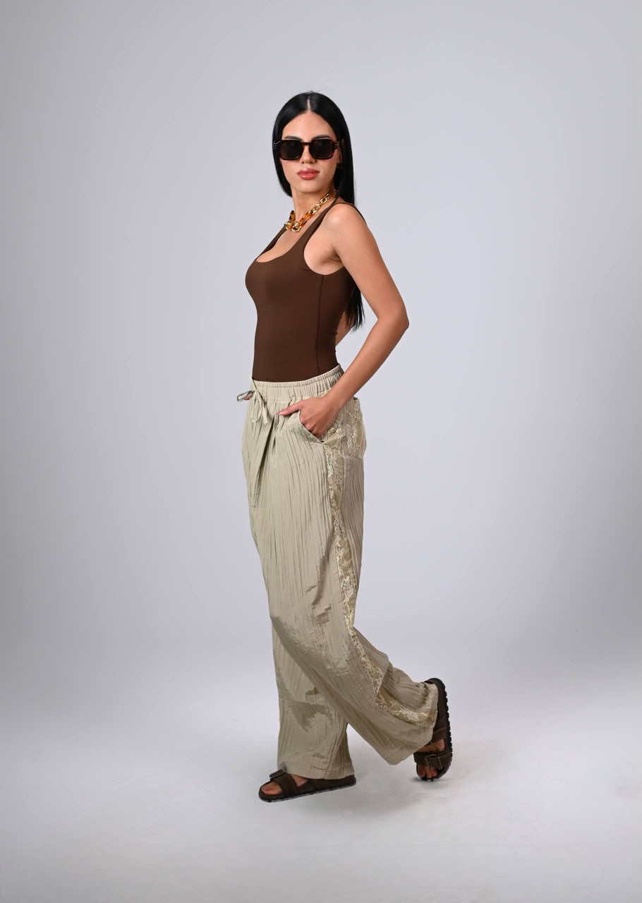 Crinkle Satin Pants light khaki