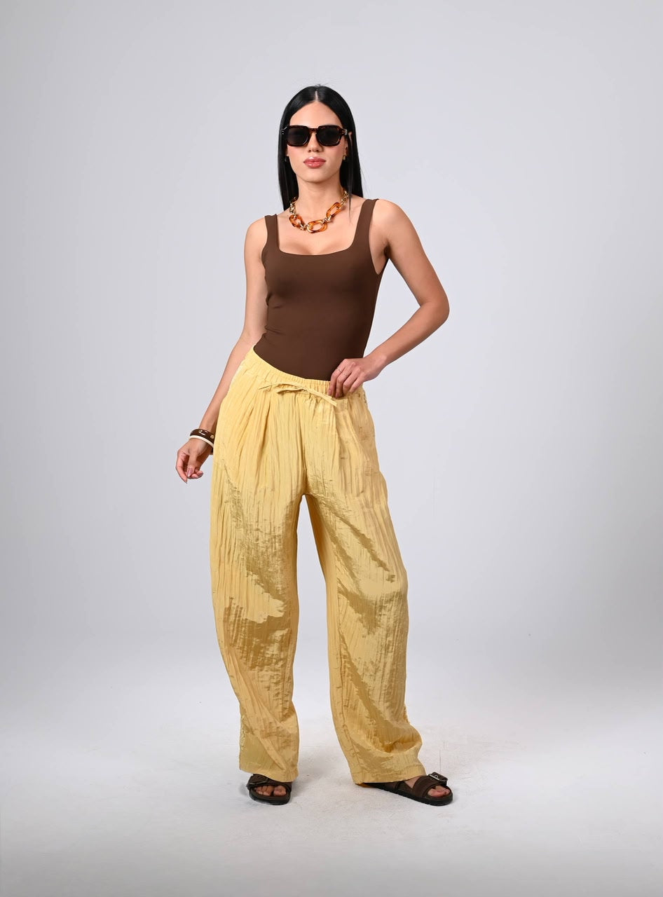 Crinkle Satin Pants Yellow