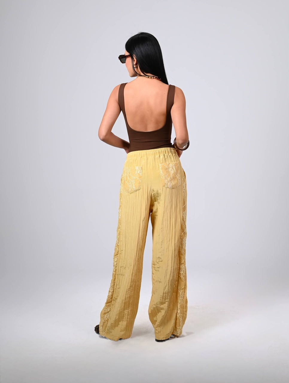 Crinkle Satin Pants Yellow