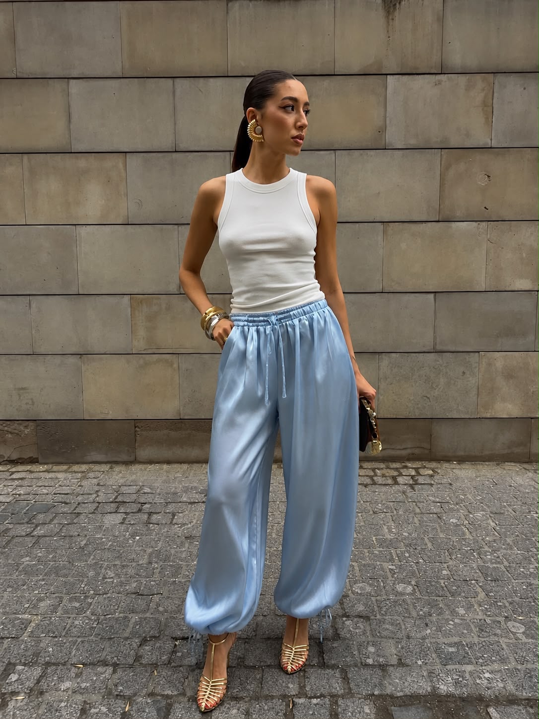 Satin Parachute Pants Baby Blue