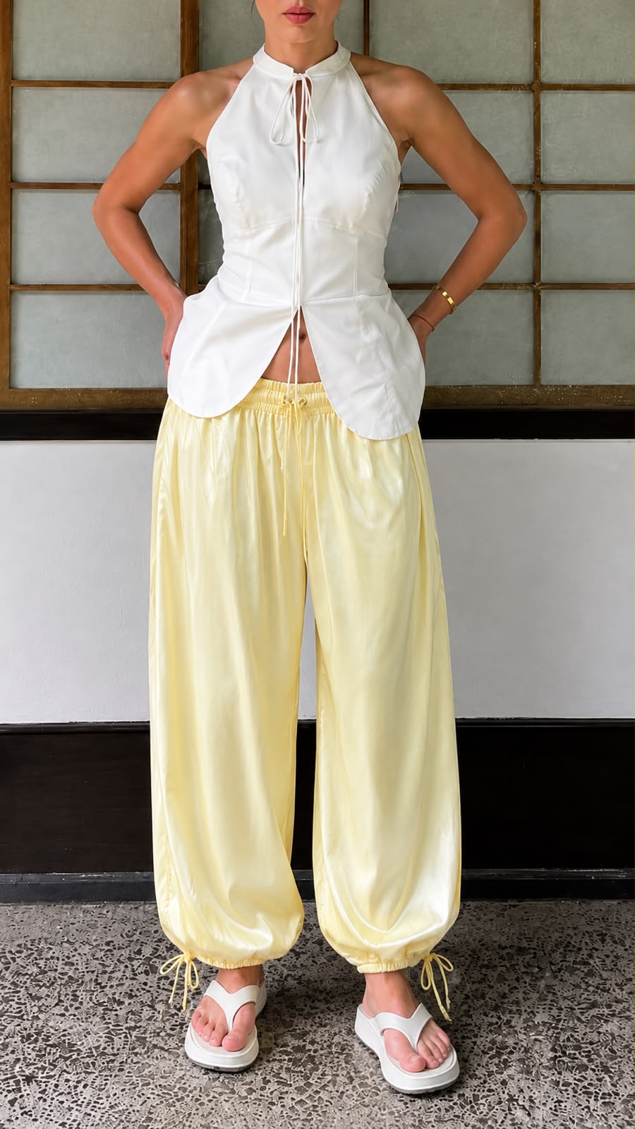 Satin Parachute Pants Yellow